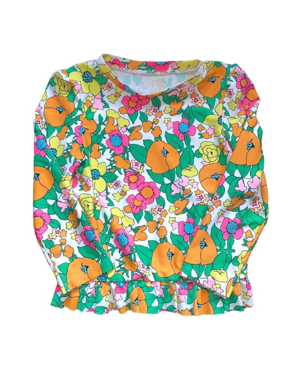 Circo Rash guard Bright Flowers Orange Pink 4T 70s inspired Ruffle